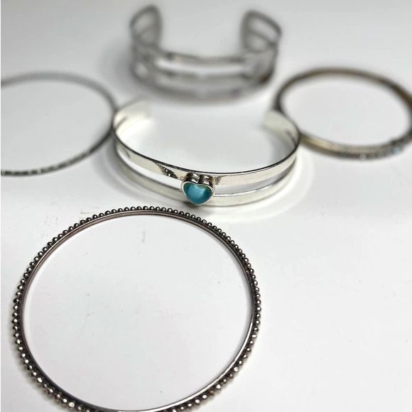 None Jewelry - Silver Tones Vintage Bangle Bracelet‎ lot Bundle
